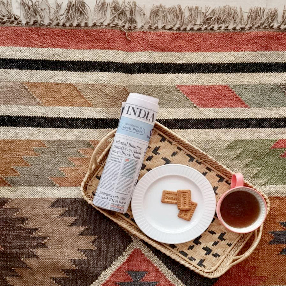 Multicolor Jute Handmade Vintage Dhurrie For Living Room